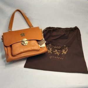 NWT - PRATESI FIRENZE Cognac Leather Top Handle Satchel & Crossbody